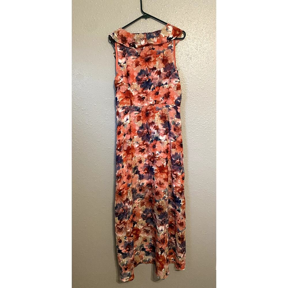 Cupio Womens Large Floral Faux Wrap Dress Coral Ruffle Wedding Vacation - Picture 2 of 8
